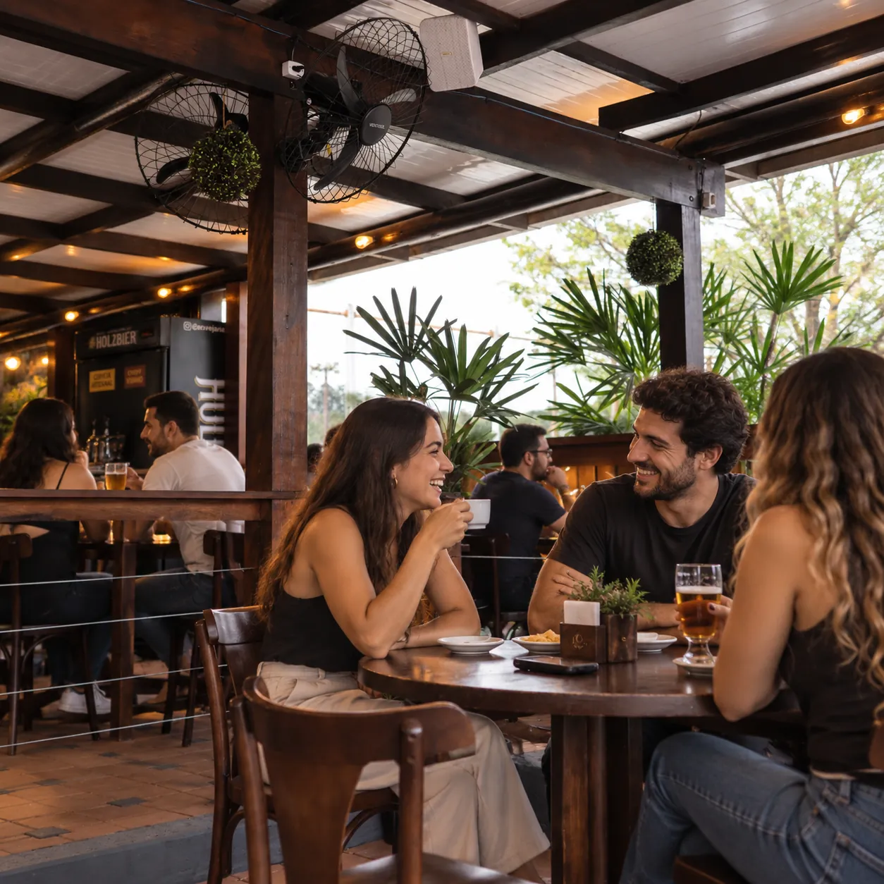 Bar com caixa de som Frahm no teto